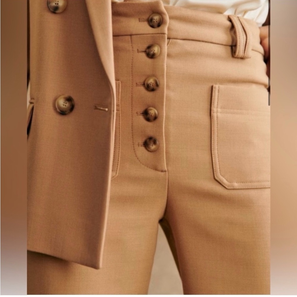 Sezane High-Rise Wide-Leg Pants in Camel - Picture 2 of 8